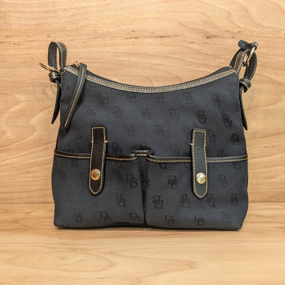 Dooney & Bourke Signature Logo Canvas Double Pocket Bag With Adjustable Strap